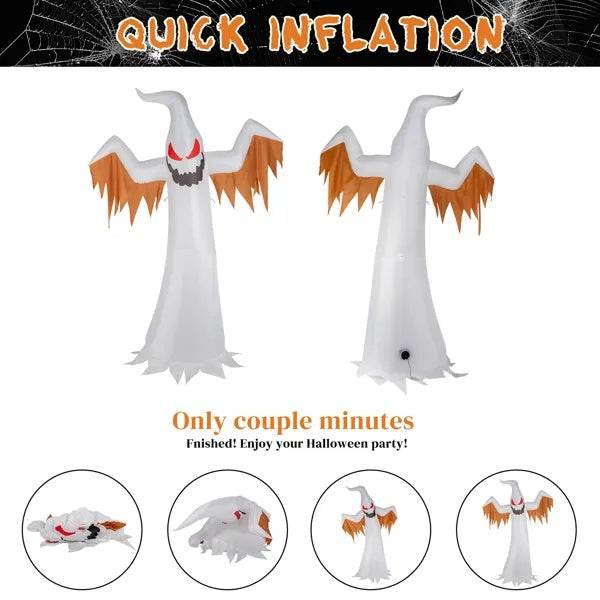 12ft 4pcs LED Lights Giant Scary Ghost Flames And Flashing Red Eyes Inflatable Halloween Decoration - www.Shopthatapp.com