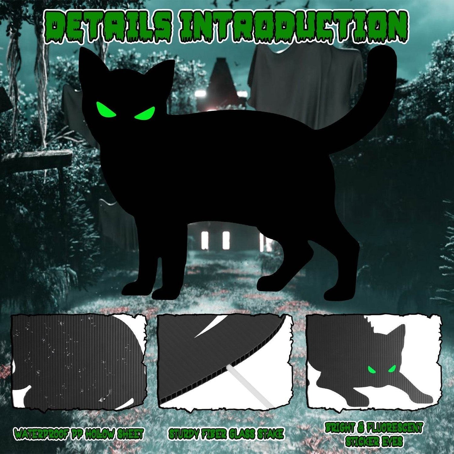 6Pcs Skull Or 6Pcs Tomb Or 5Pcs Black Cat Halloween Yard Sign Decorations Glow In The Dark For Haunted House Garden Yard And Scary Theme Party - www.Shopthatapp.com