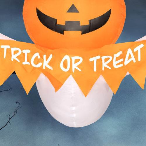 Outsunny 3.4ft Halloween Inflatables Window Sticker Ghost With Orange Face, Blow Up Halloween Decorations Outdoor LED Yard Display, Waterproof - www.Shopthatapp.com