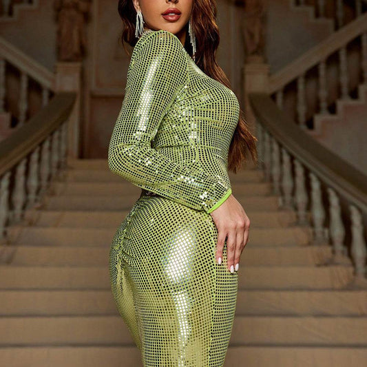 Slim Fit Long Sleeve Backless Party dress Sequined Evening Dress - www.Shopthatapp.com