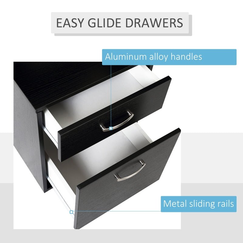 Modern Computer Desk with Drawers and Storage Shelves, Study Workstation, Writing Desk with Printer Stand for Home Office, Black - www.Shopthatapp.com