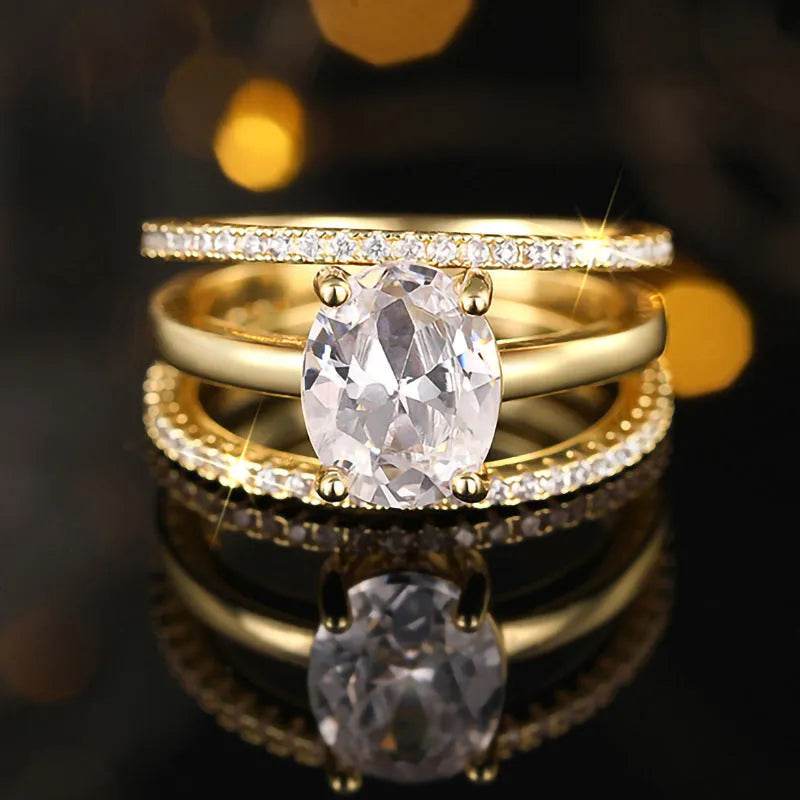 Four-claw Inlaid Ring Three Ring Set Oval Female - www.Shopthatapp.com