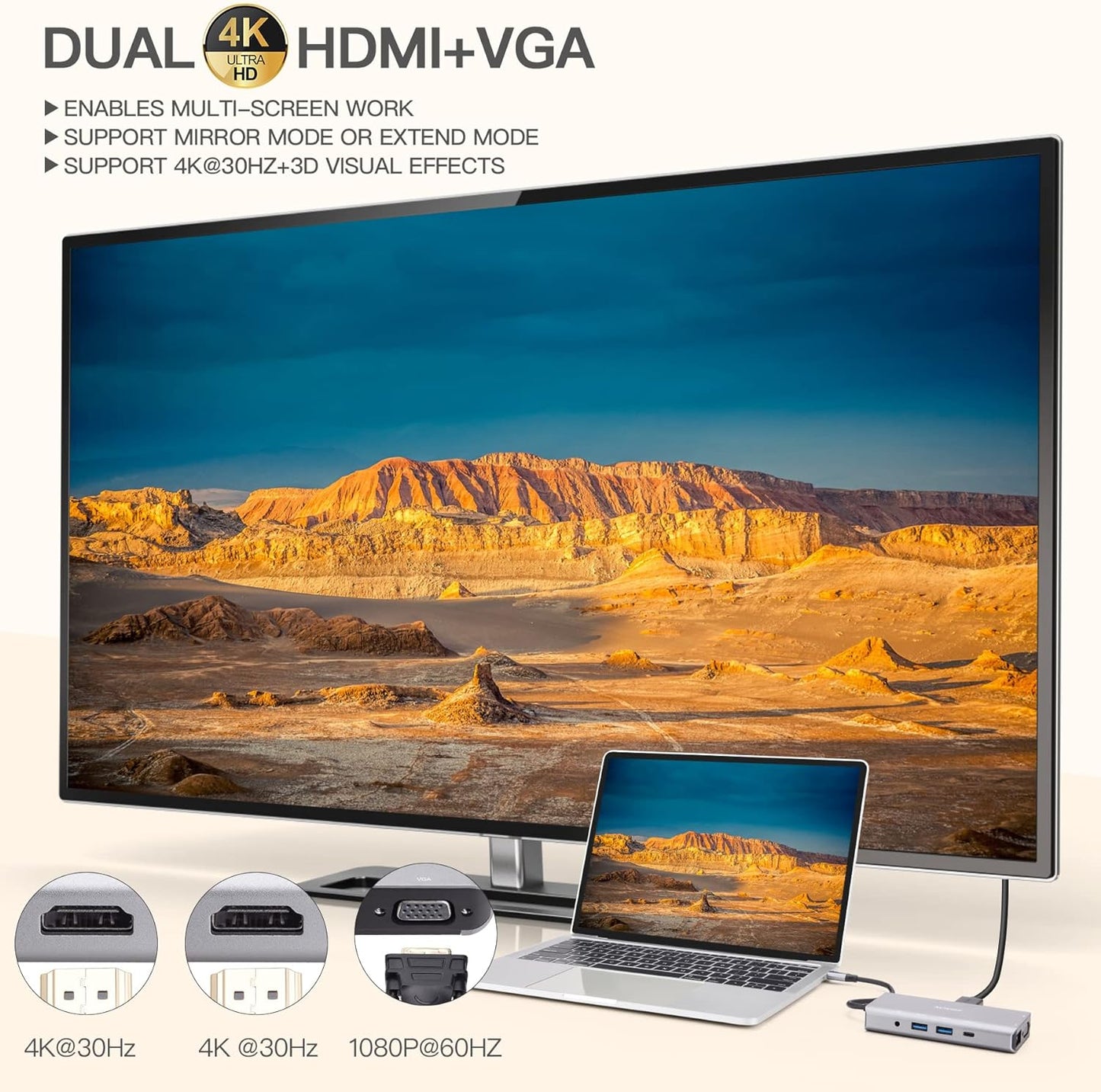 USB C Docking Station 2 HDMI 11 in 1 Triple Display USB C Hub 2 HDMI Plus VGA - www.Shopthatapp.com