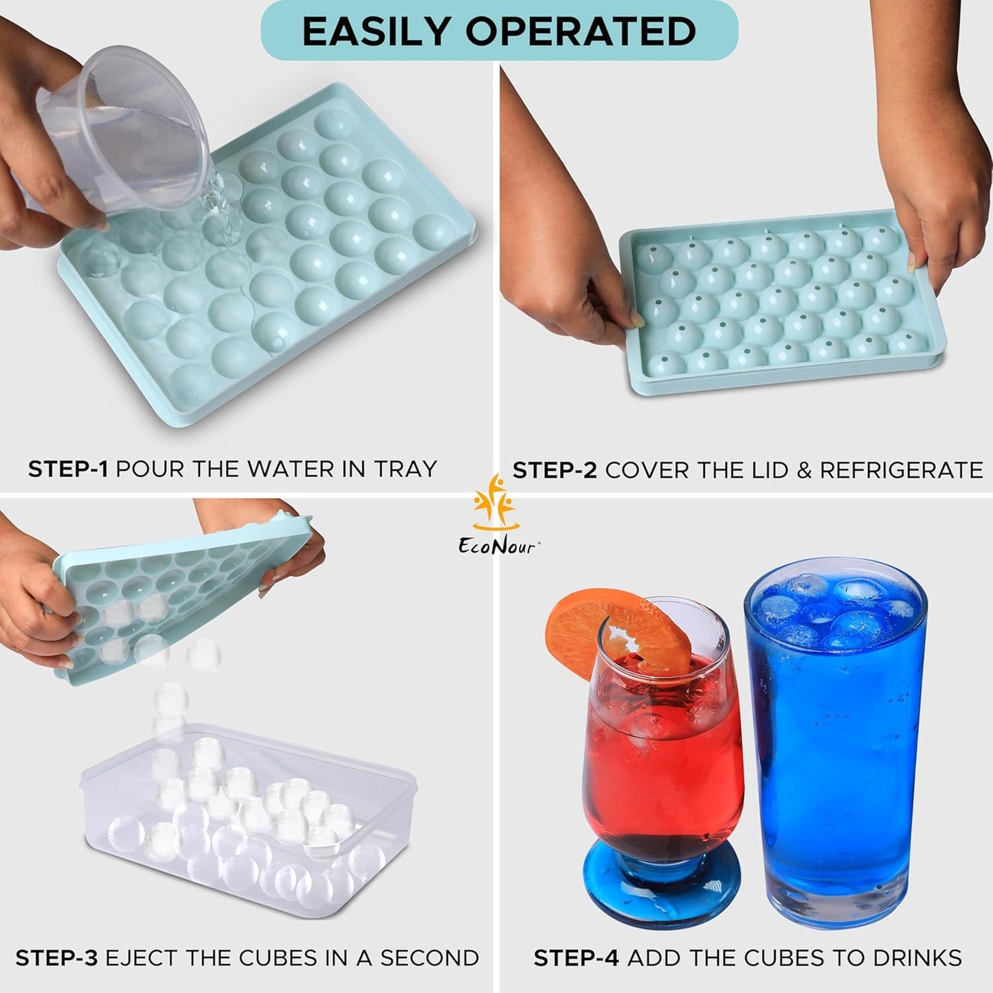 Ice Cube Trays with Lid and Bin Makes 66 Ice Ball Trays with Ice Scoop and Tongs - www.Shopthatapp.com