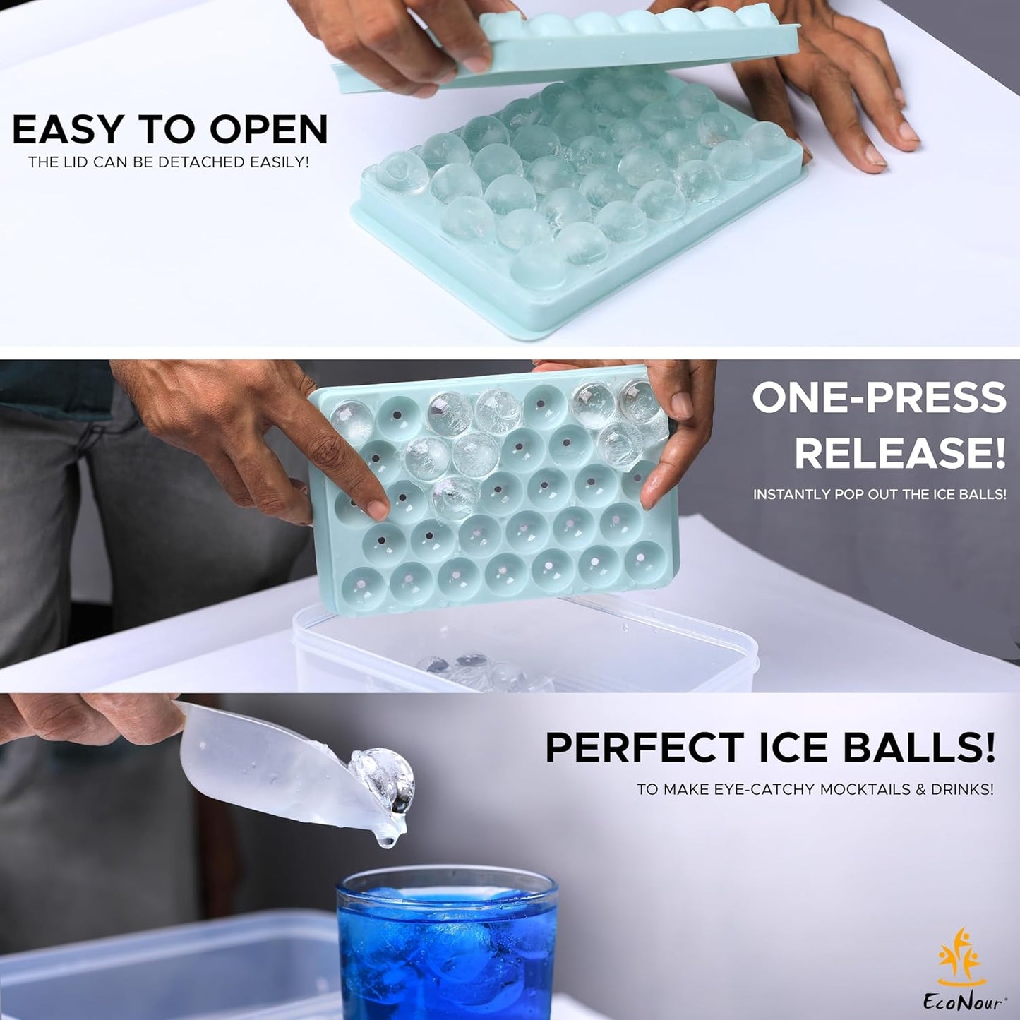Ice Cube Trays with Lid and Bin Makes 66 Ice Ball Trays with Ice Scoop and Tongs - www.Shopthatapp.com