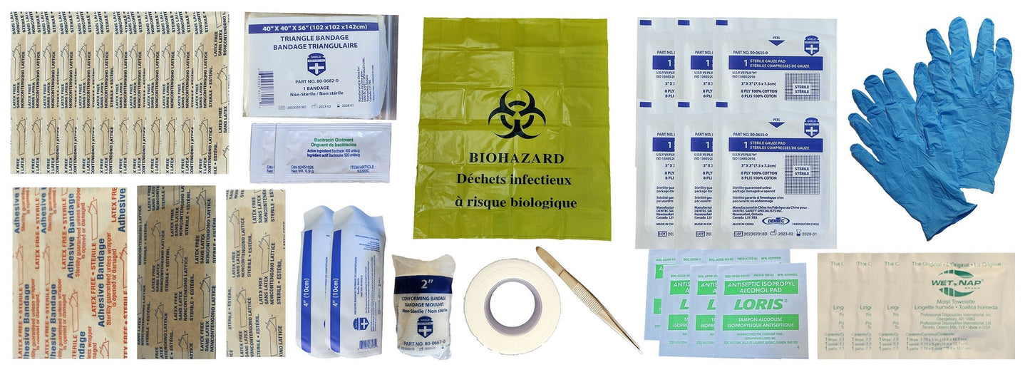 TROUSSE DE PREMIERS SOINS PERSONNELS CSA Z1220-17 TYPE 1 EN VRAC DANS UNE BOÎTE EN PLASTIQUE DE 10 UNITÉS