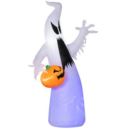 HOMCOM 5.9 Halloween Inflatable Outdoor Decoration Ghost With Pumpkin, Blow Up LED Yard Decor For Garden, Lawn, Party, Holiday, Waterproof - www.Shopthatapp.com
