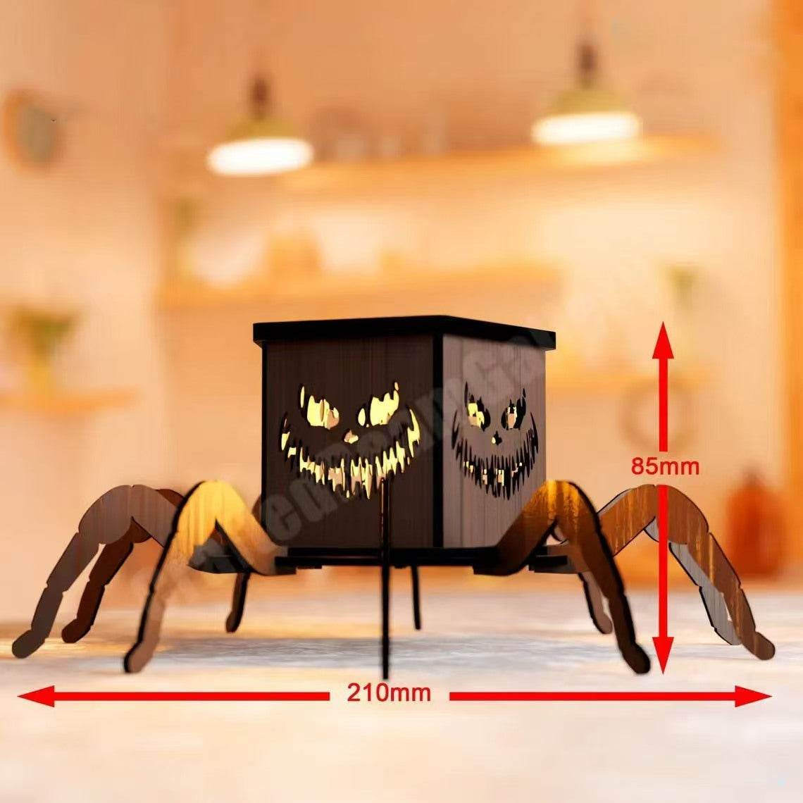 Cross-border New Ghost Halloween Spider Mini Lantern Candlestick Decorations Interesting Ornaments Wooden Craftwork - www.Shopthatapp.com