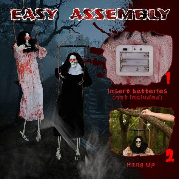 Outdoor Halloween Decorations 2 Packs Hanging Ghosts Decor With Lighted Up Eyes And Horror Scream, 3ft Scary Grim Reaper Swinging Ghost Flying For Yard Patio Lawn Garden - www.Shopthatapp.com