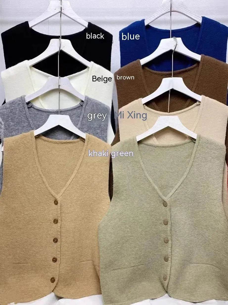 Women Sleeveless V-neck Button Down Knitted Vest Cardigan - www.Shopthatapp.com