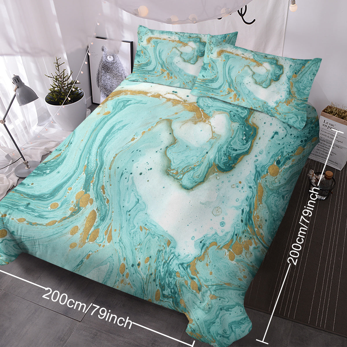Chic Girly Marble Duvet Cover Mint Gold Glitter Turquoise Bedding Comforter Set Abstract Aqua Teel Blue Duvet Cover - www.Shopthatapp.com