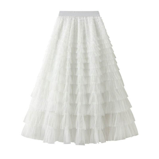 Cake Skirt Women's White Gauze long Layered tulle Skirt - www.Shopthatapp.com