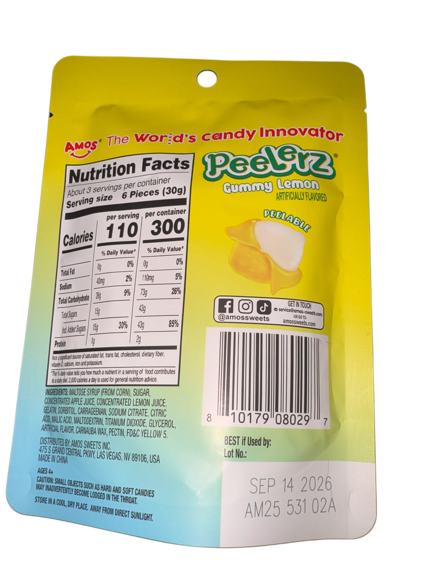 Amos Peelerz Gummy Lemon 85G - U.S Edition - www.Shopthatapp.com