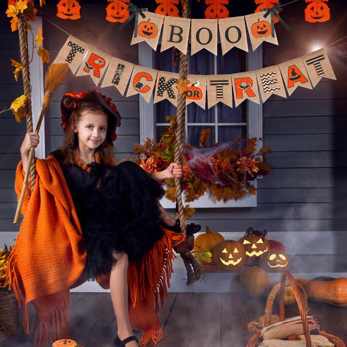 Halloween Burlap Banner Halloween Party Mantel Wall Hanging Supplies For Home Farmhouse Patio - www.Shopthatapp.com