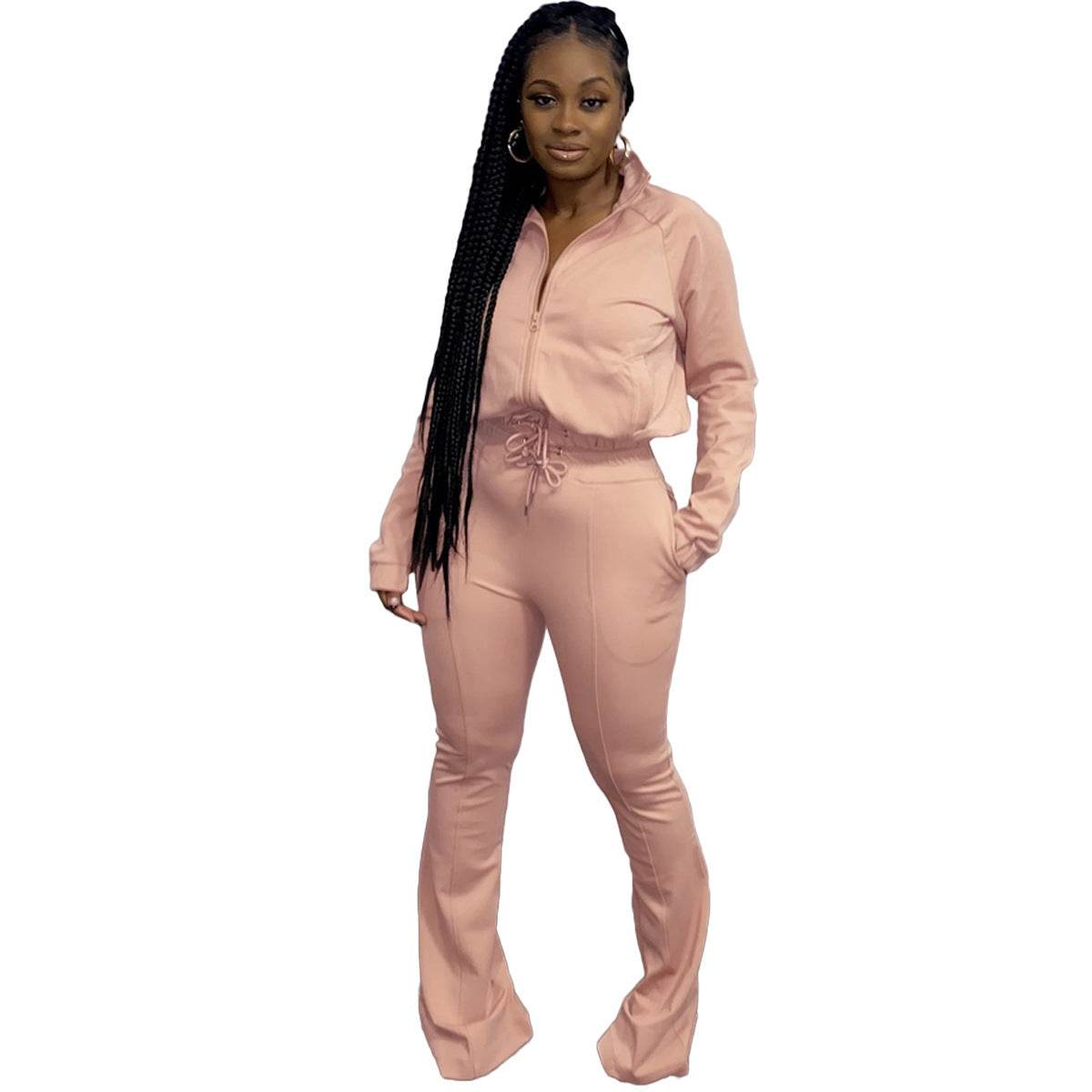 Women 2pcs Long sleeve Wide leg Pant set - www.Shopthatapp.com