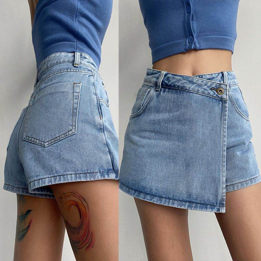 Elegant Anti-exposure Irregular Mini Denim Skirt - www.Shopthatapp.com
