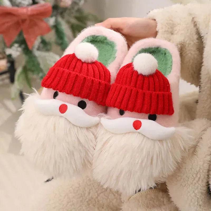 Cute Christmas Santa Claus Home Slippers Winter Warm Indoor Non-slip Floor Plush Shoes For Women - www.Shopthatapp.com