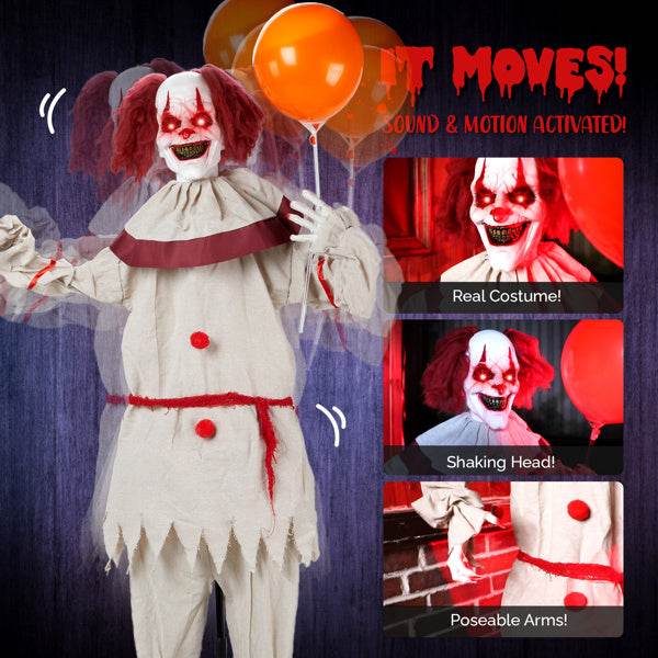 5.7ft Eye Red Light Vibration Clown Sound Voice Control, Standing Balloon Clown, Battery Model - Battery Not Included, Halloween Standing Decoration - www.Shopthatapp.com
