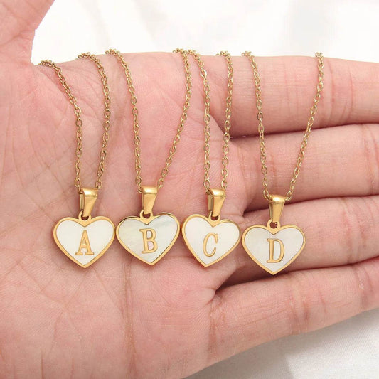 26 Letter Heart-shaped Necklace White Shell Love Clavicle Chain Fashion Personalized Necklace For Women Jewelry Valentine's Day - www.Shopthatapp.com
