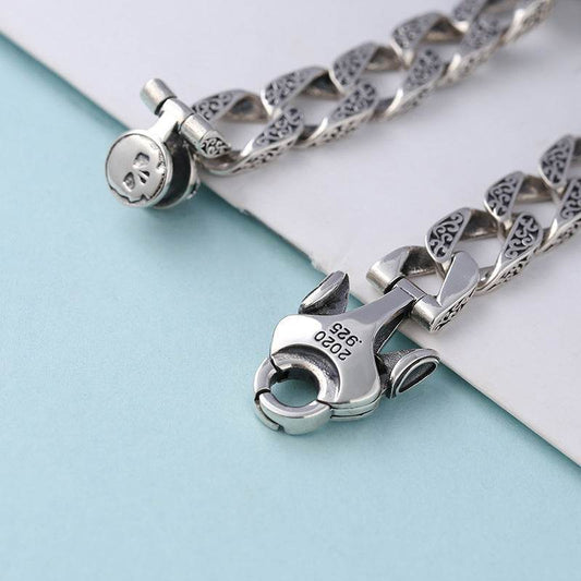 Sterling Silver Ornament Men's Trendy Rotating Skull Retro Fashion Tang Grass Pattern Bracelet - www.Shopthatapp.com