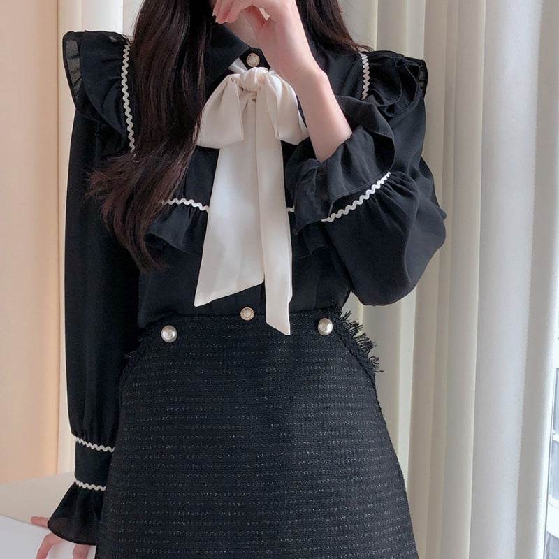 Elegant Bow Ruffled Tied Flared long Sleeves Shirt For Women - www.Shopthatapp.com