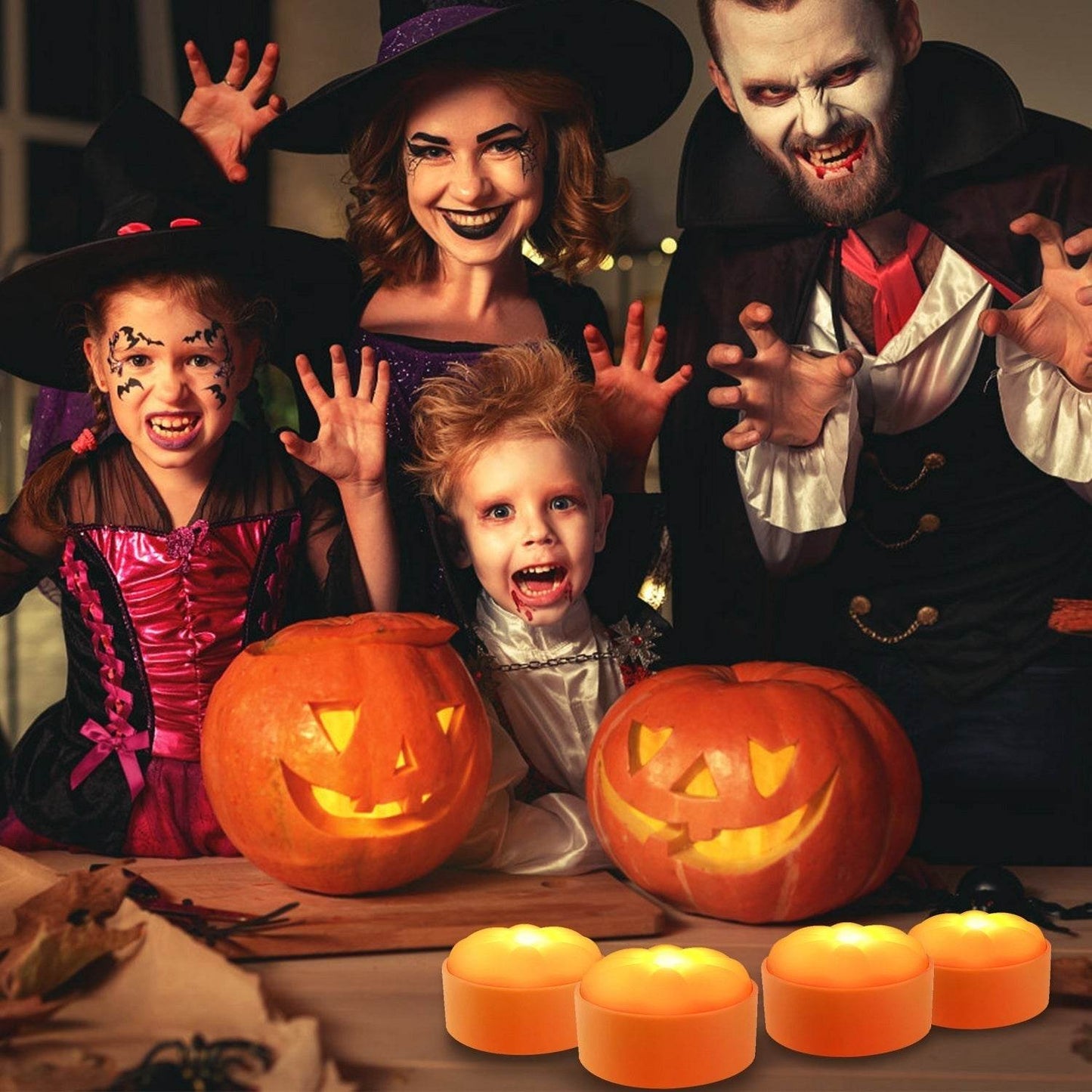 4 Pack Halloween LED Pumpkin Lights Battery Operated Halloween Decoration Lights With 2 Light Modes 4 Timer Setting Remorte Control For Party Pumpkin Decor - www.Shopthatapp.com