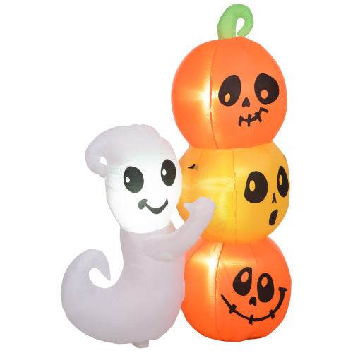 HOMCOM 5ft Inflatable Halloween Decoration Ghost And Pumpkin, Blow Up Outdoor LED Yard Display, Waterproof - www.Shopthatapp.com