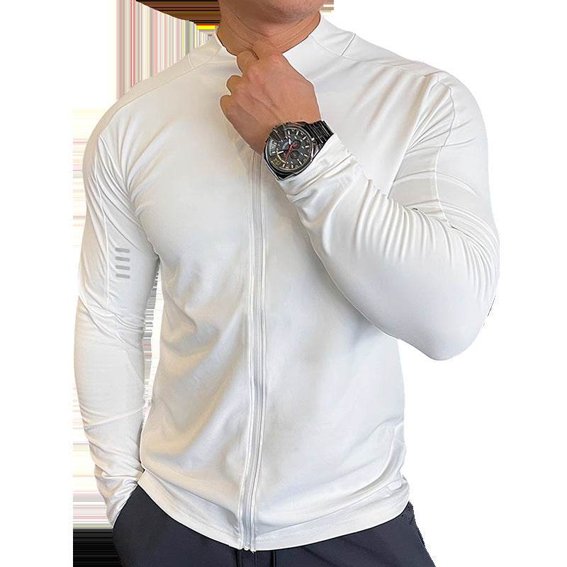 Muscle Fit Long Sleeve Zip Up Quick Drying Sport Workout Gym T-shirt for Men - www.Shopthatapp.com