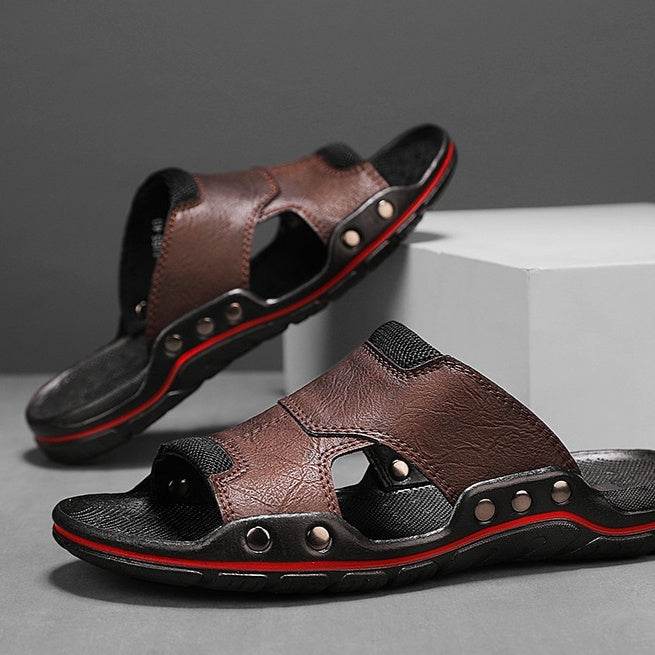 Non-slip Deodorant Men's Sandals Genuine Leather Outdoor Flip Flops - www.Shopthatapp.com