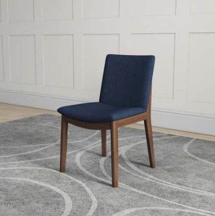 Laura Blue Linen Solid Wood Dining Chair Set Of 2 Mid-Century Modern Style - www.Shopthatapp.com