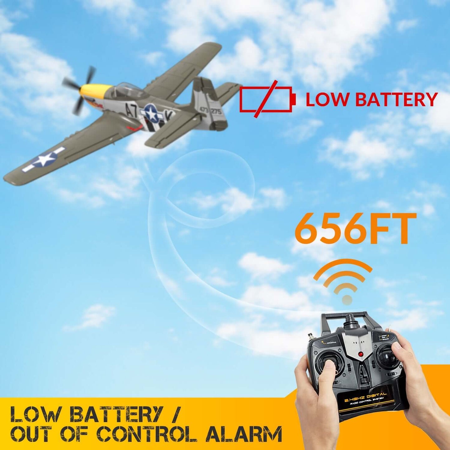 P51D RC Airplane with Mode 1 Transmitter | 4-Channel Brushless & XPilot Stabilizer - www.Shopthatapp.com
