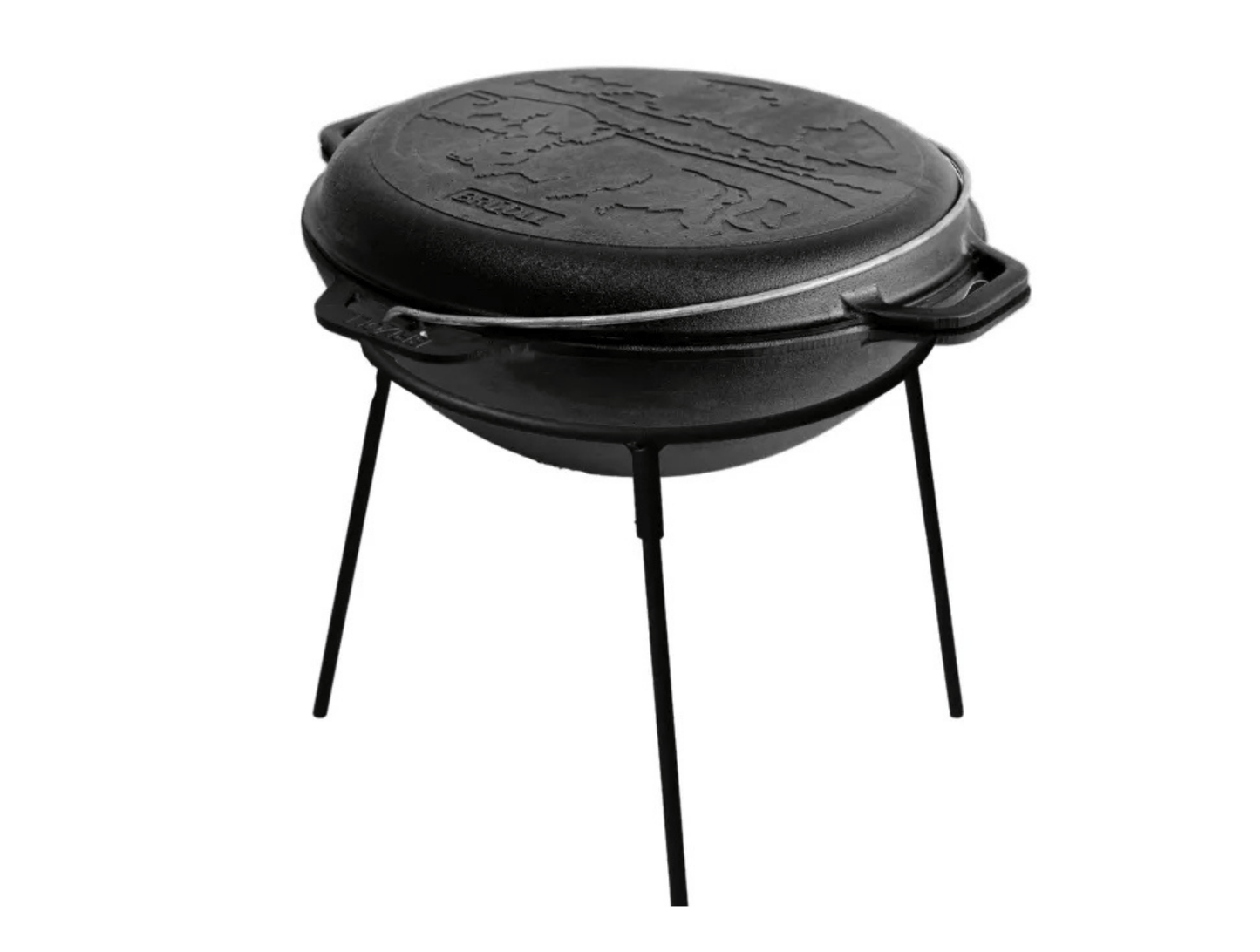 12 L Cast Iron Asian Cauldron with Skillet Lid & Metal Stand