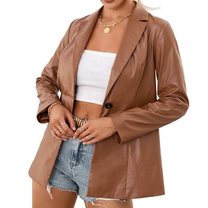 Fashion PU Leather Jacket Leather Blazer jacket Women - www.Shopthatapp.com