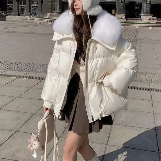 Women Cotton-padded Down Jacket Fur Collar Thick Puffer Winter Coat - www.Shopthatapp.com
