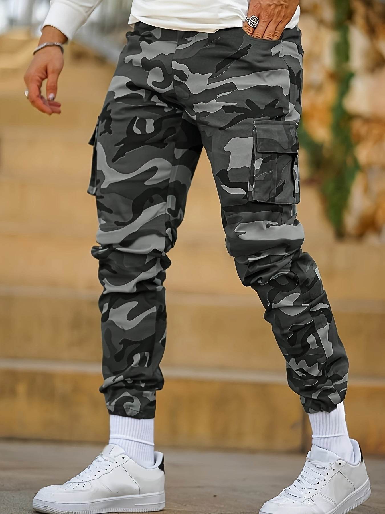 Multi-pocket Camouflage Ankle-tied Men's Military Casual Cargo Slim fit Pants trouser - www.Shopthatapp.com