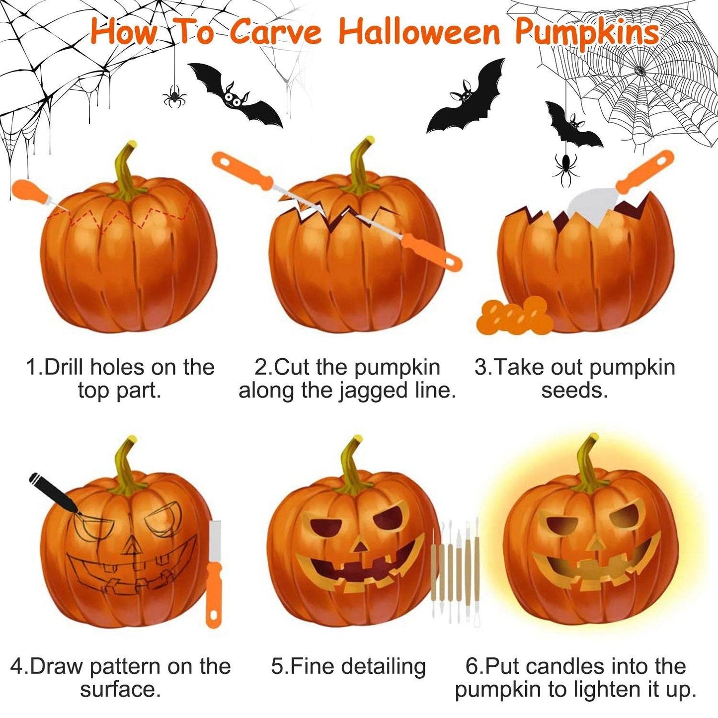 13Pcs Halloween Pumpkin Carving Kit Stainless Steel Carving Kit Pumpkin Sculpting Cutting Kit Halloween Decorative Tools - www.Shopthatapp.com