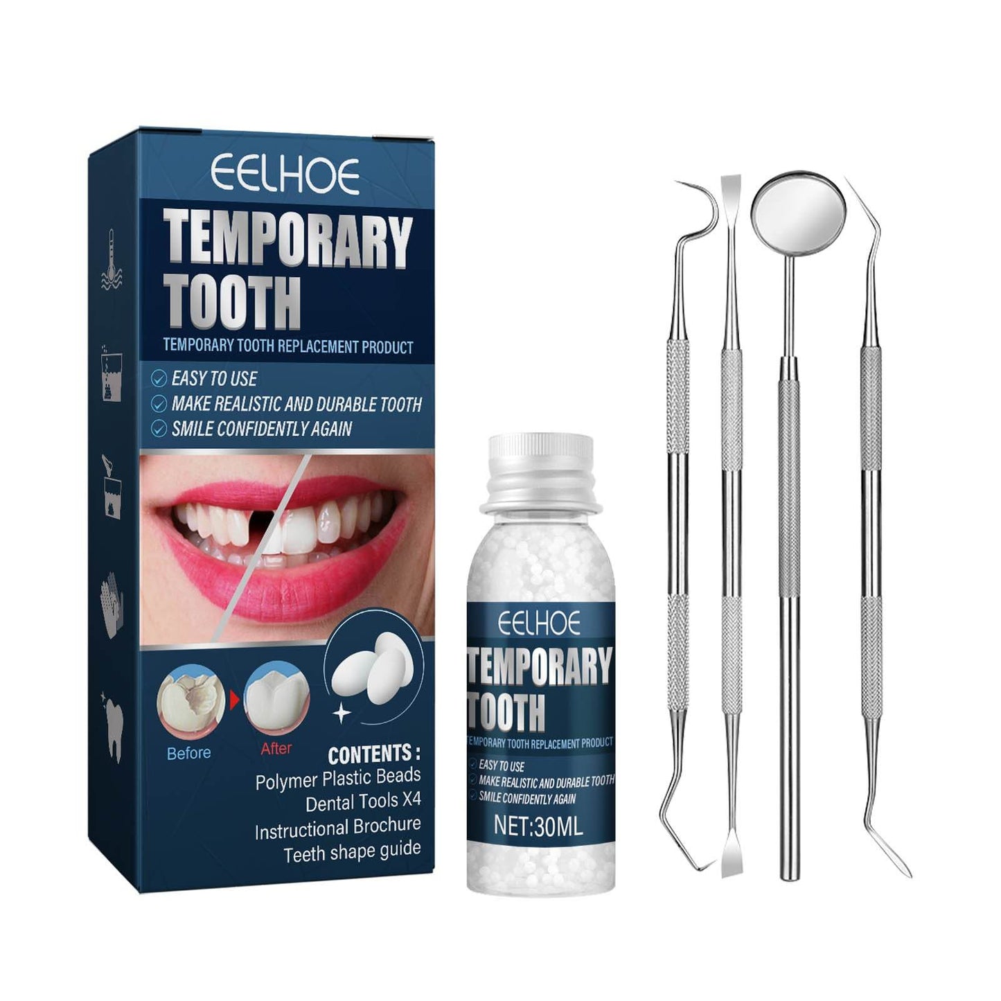 Denture Decorative Teether Set, Halloween Vampire Makeup Dress Up Fake Tooth Glue Teeth Props - www.Shopthatapp.com
