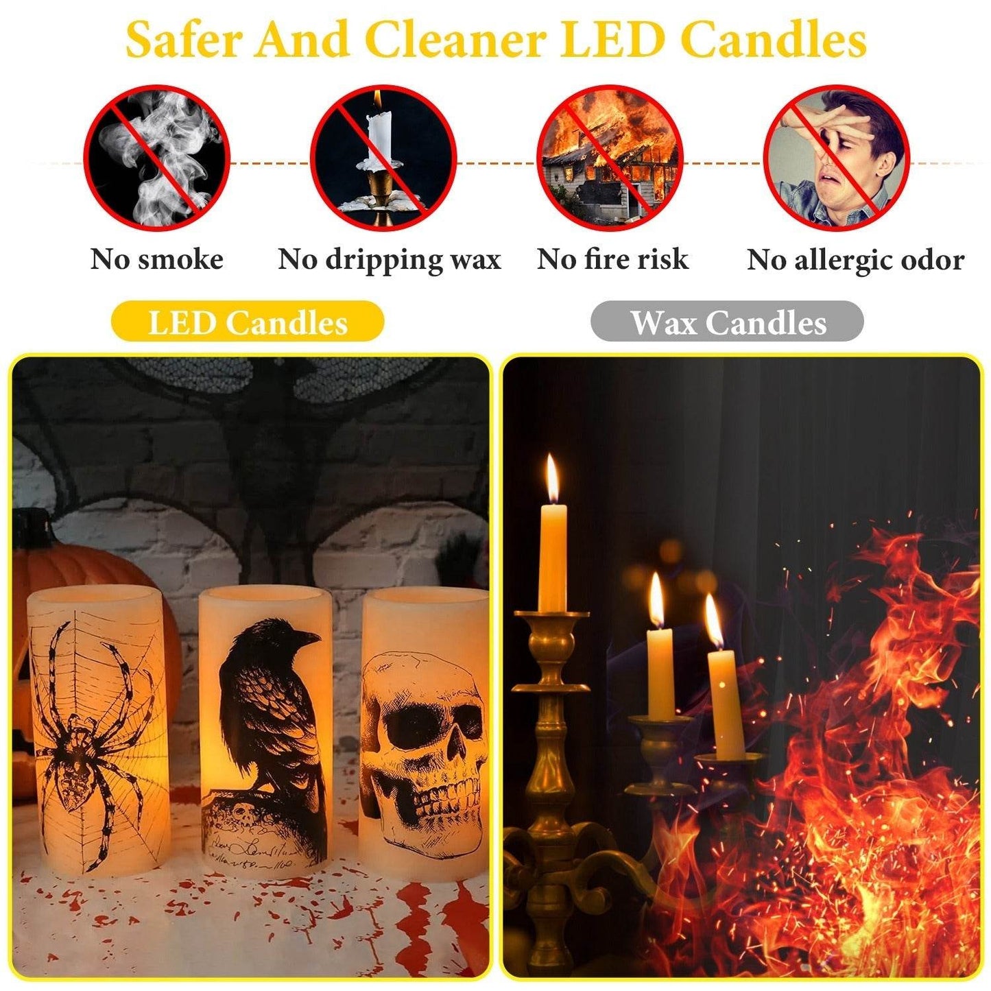 3 Pack Halloween Flameless Candle Lamp With Timer Setting Battery Operated Warm Orange Light Candles For Halloween Party Decoration - www.Shopthatapp.com