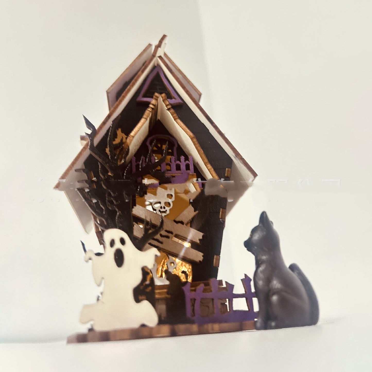 Halloween DIY Wooden Glowing Haunted House Table Decoration - www.Shopthatapp.com