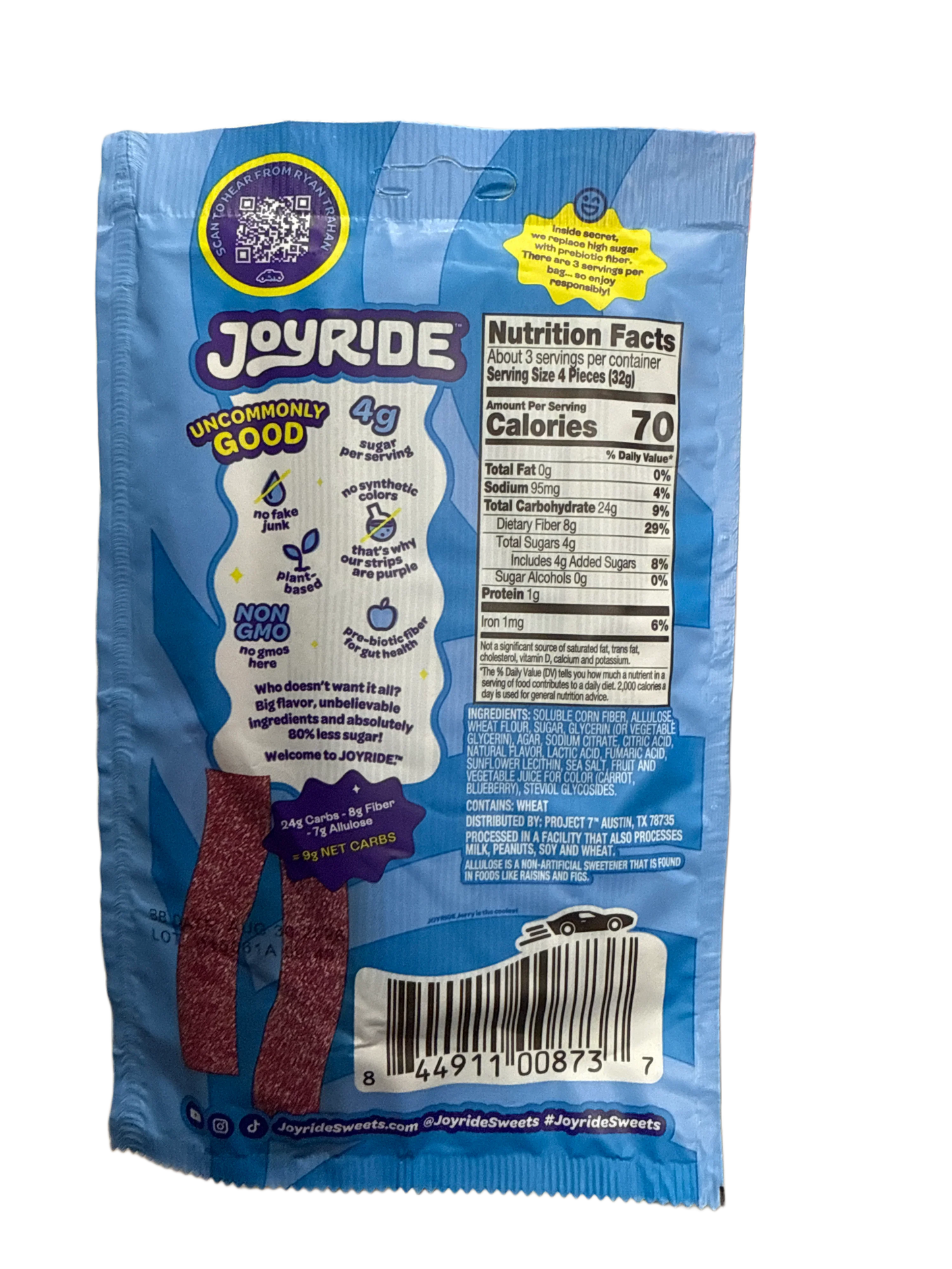 JOYRIDE UNCOMMON CANDY Sour Blue Raspberry Strips 3.5OZ - U.S Edition - www.Shopthatapp.com