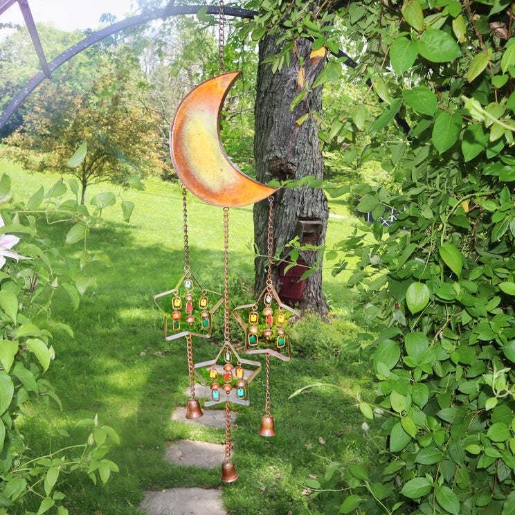 Multicolor Moon & Stars W/Dangles Wind Chime - www.Shopthatapp.com