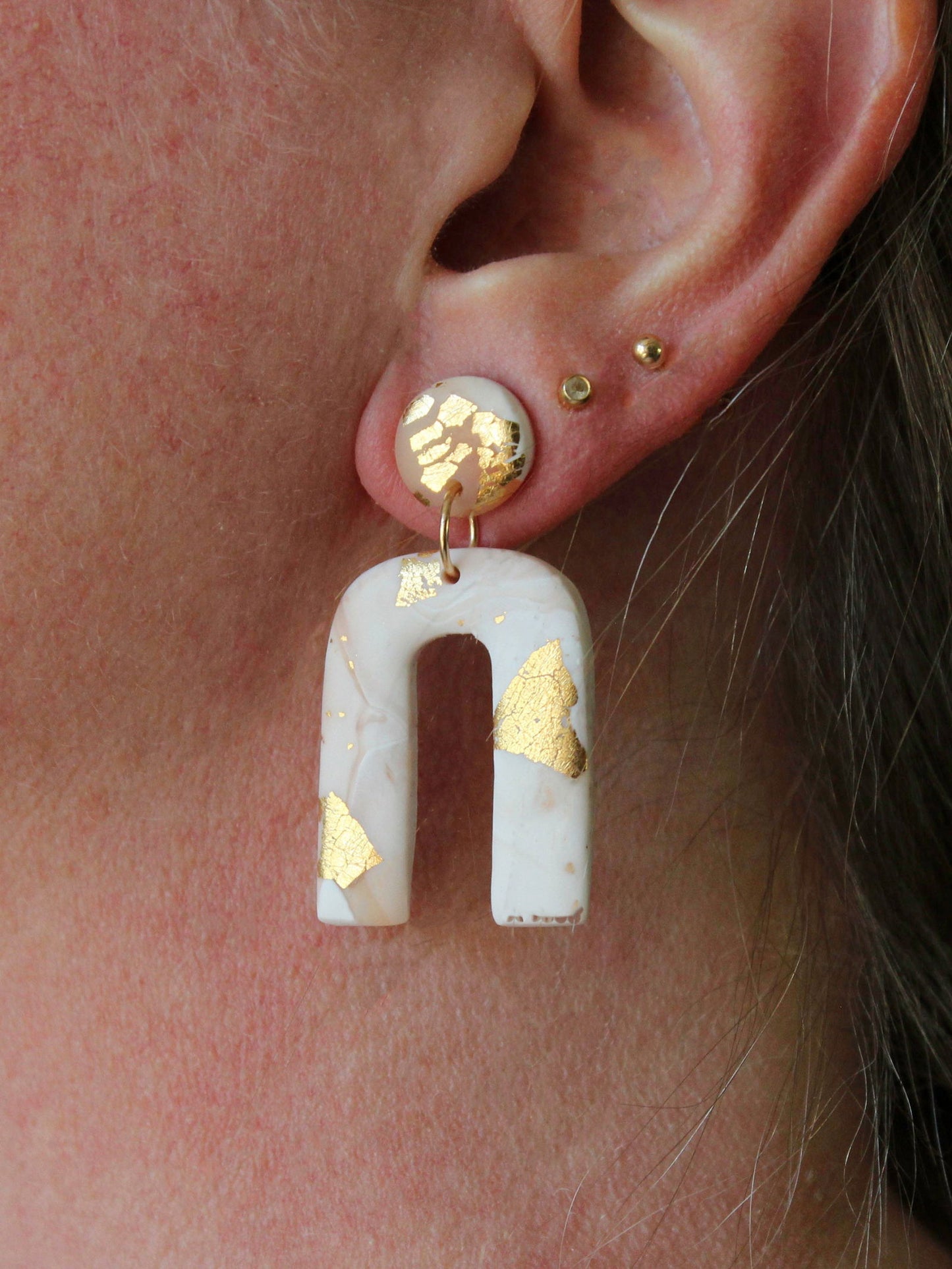 ARCHES Earrings. White, Black, Grey and gold leaf Polymer Clay Arch earrings - Www.Shopthatapp.com