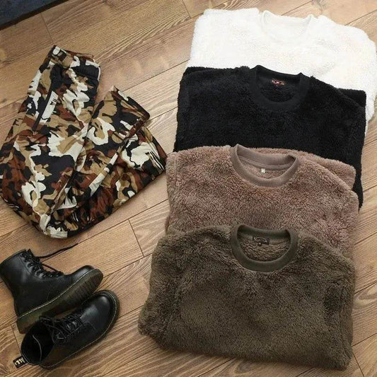 Autumn And Winter Plush Fuzzy Crewneck Pullover top for male - www.Shopthatapp.com #