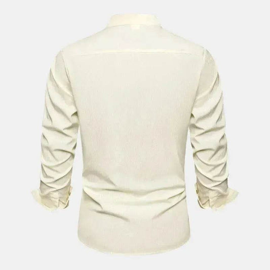 Autumn Solid Color Stand Collar Casual Long Sleeve Cotton And Linen Men's Shirt - www.Shopthatapp.com #