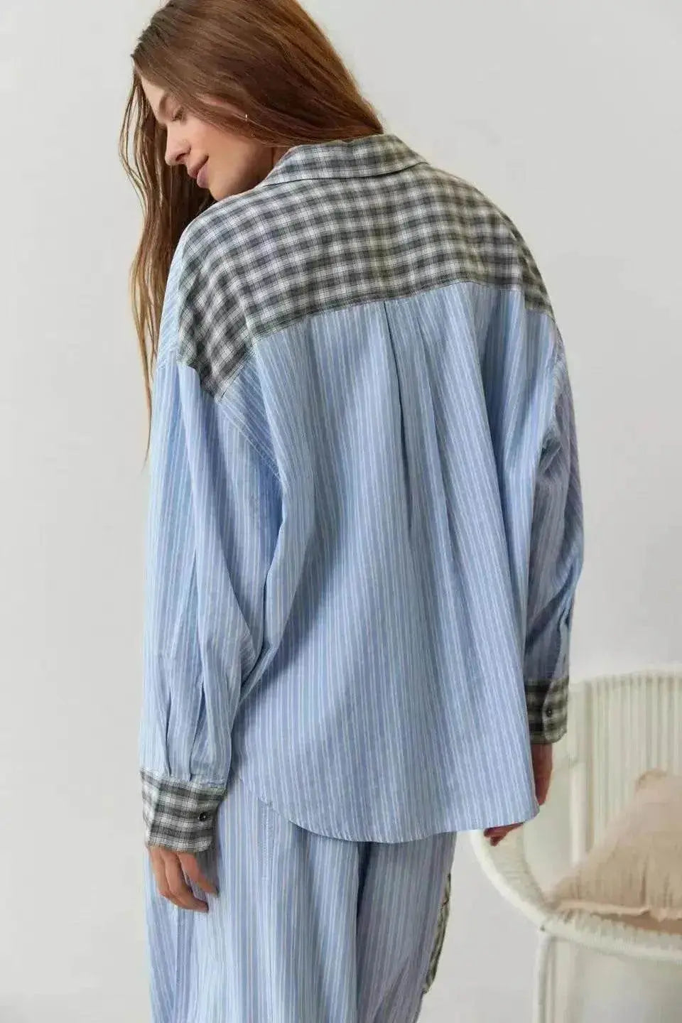 Autumn Women's Clothing Casual Homewear Plaid Shirt Outfit - www.Shopthatapp.com