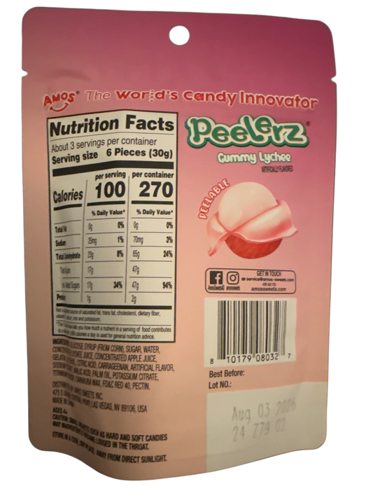 Amos Peelerz Gummy Lychee 85G - U.S Edition - www.Shopthatapp.com