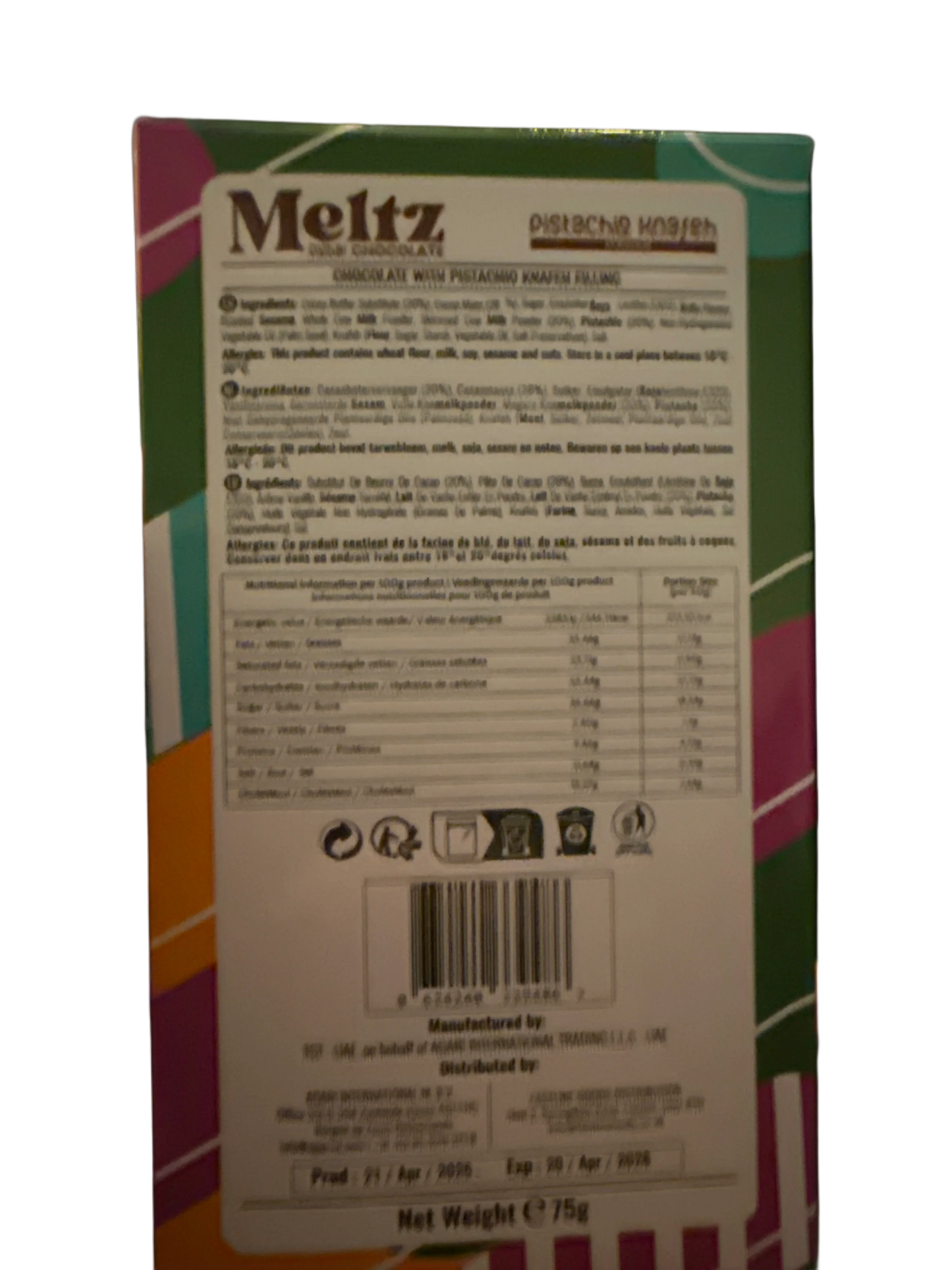 Meltz Dubai Chocolate Pistachio Knafeh Flavour 75G - Dubai Edition - www.Shopthatapp.com