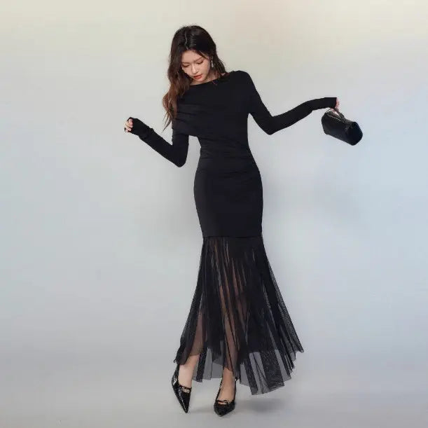 Black Panel Mesh Dress Women - www.Shopthatapp.com