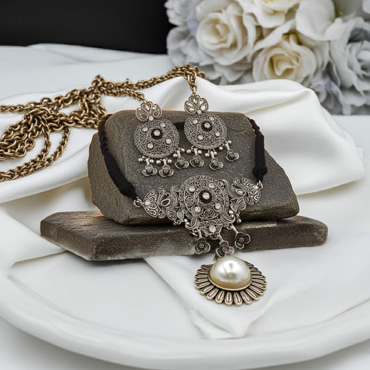 Bohemian Oxidized Choker with Black Flower Charms - Gift for Her - www.Shopthatapp.com #