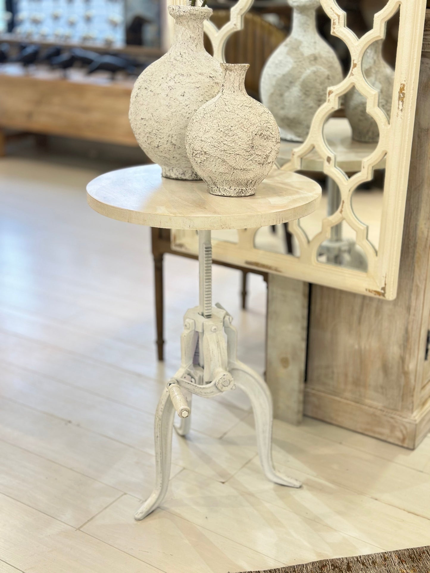 Kai Adjustable Crank Side Table, Antique White - www.Shopthatapp.com